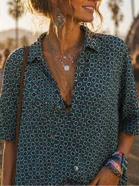 Zara Boho Printed Button Up Blouse Size XL Festival Preloved